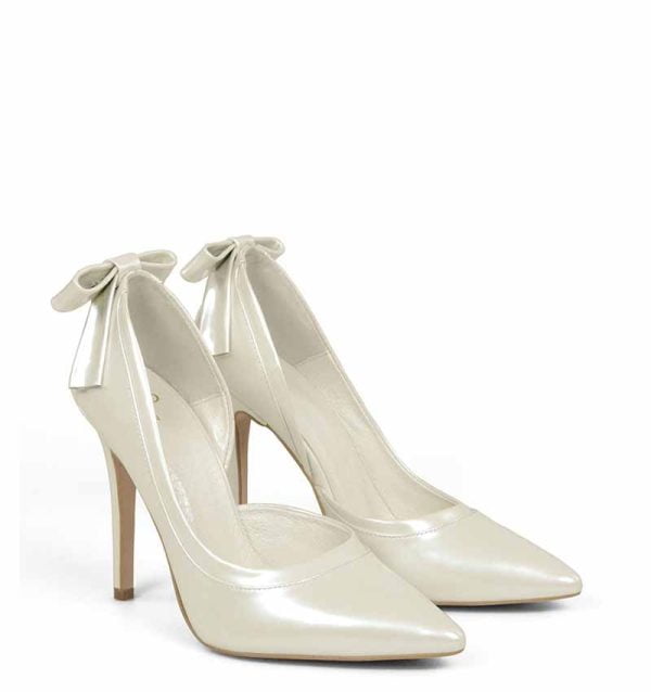 GASSU Czółenka ELEN ecru perła szpilki wycięcie - po skosie