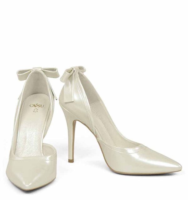 GASSU Czółenka ELEN ecru perła szpilki wycięcie - z przodu