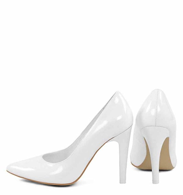 JADE  - Białe eleganckie klasycznie gładkie szpilki - z tyłu