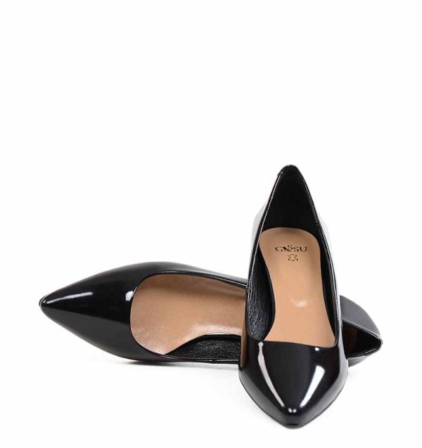 GASSU Czółenka MICHELLE czarne lakierki niska szpilka - obrazek 4