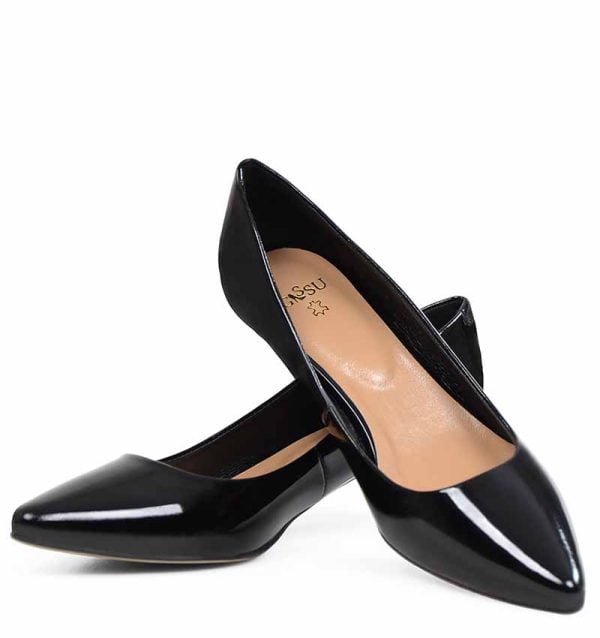 GASSU Czółenka MICHELLE czarne lakierki niska szpilka - obrazek 5