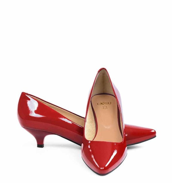 GASSU Czółenka MICHELLE czerwone lakierki niski obcas - obrazek 3