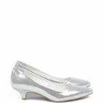 GASSU Michelle srebrne niskie szpilki - bokiem