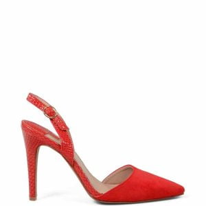 Czółenka szpilki z odkrytą piętą czerwone - bokiem