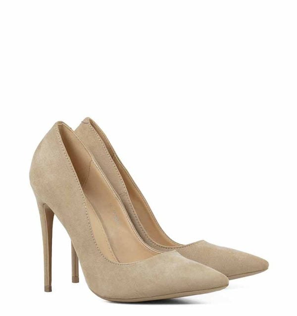 Czółenka Szpilki beżowe zamszowe - po skosie