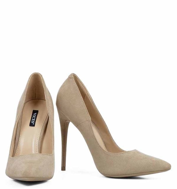 Czółenka Szpilki beżowe zamszowe - z przodu