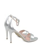 ELLA - Srebrne sandałki na szpilce - po skosie