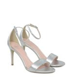 ELLA - Srebrne sandałki na szpilce - po skosie