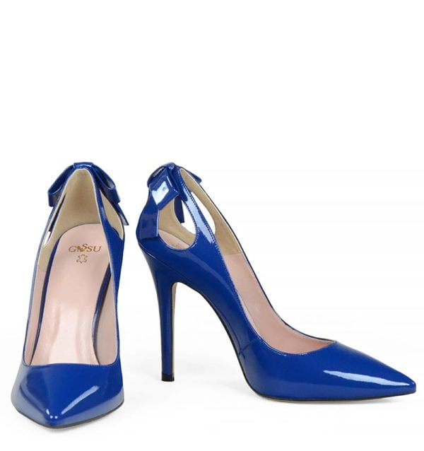 GASSU Czółenka EVIE granatowe lakier kokardka - z przodu