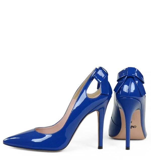 GASSU Czółenka EVIE granatowe lakier kokardka - z tyłu