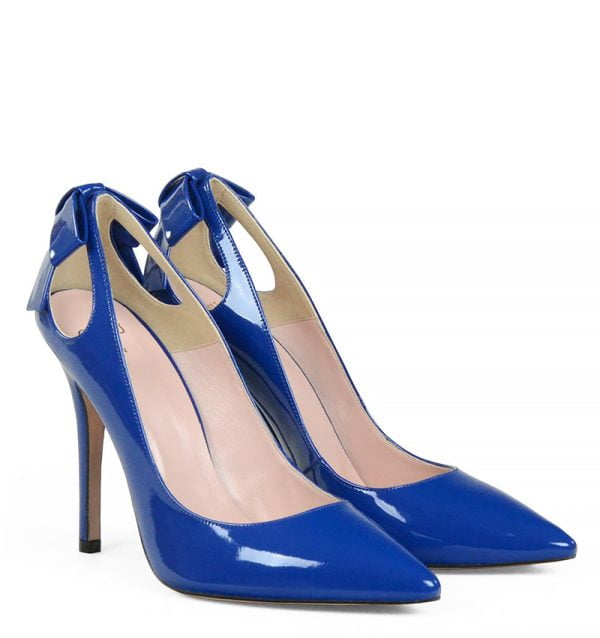 GASSU Czółenka EVIE granatowe lakier kokardka - po skosie