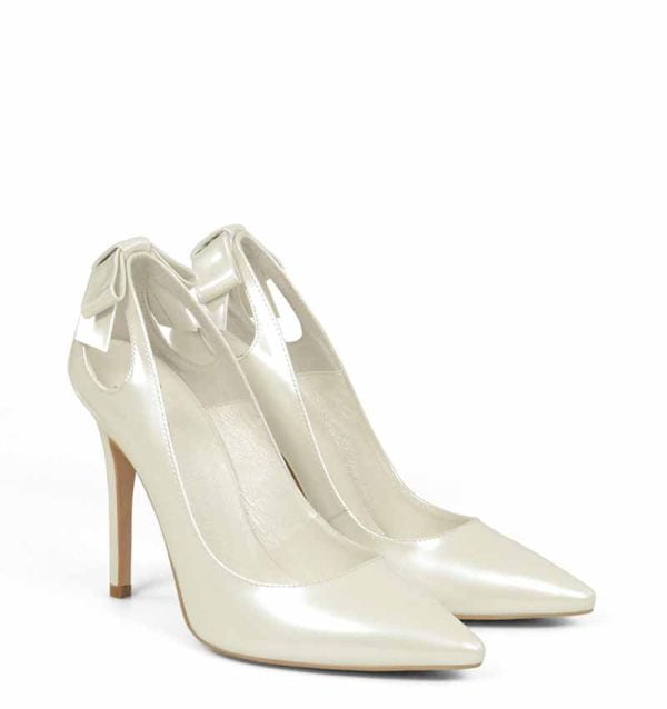 GASSU Czółenka ELEN ecru perła szpilki wycięcie - po skosie