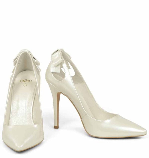 GASSU Czółenka ELEN ecru perła szpilki wycięcie - z przodu