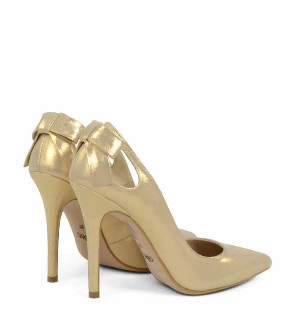 GASSU Czółenka EVIE złote satynowe kokardka - po skosie