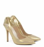 GASSU Czółenka EVIE złote satynowe kokardka - po skosie