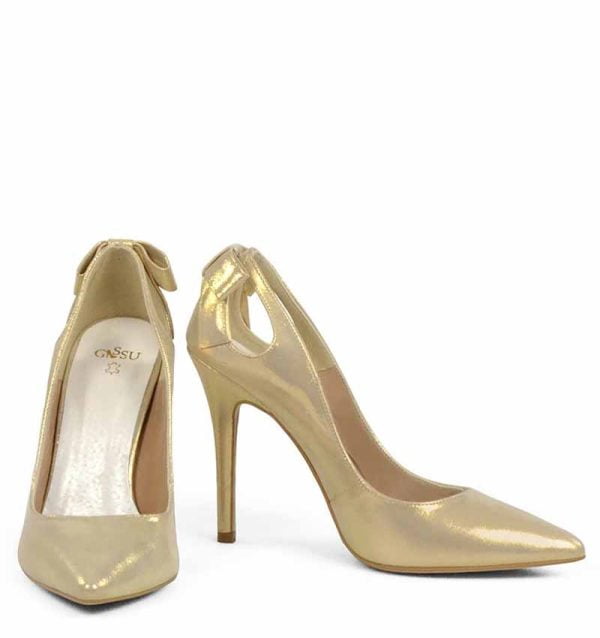 GASSU Czółenka EVIE złote satynowe kokardka - z przodu