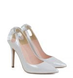 GASSU Czółenka EVIE srebrne satynowe kokardka - po skosie