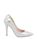 GASSU Czółenka EVIE srebrne satynowe kokardka - bokiem