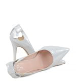 GASSU Czółenka EVIE srebrne satynowe kokardka - z przodu