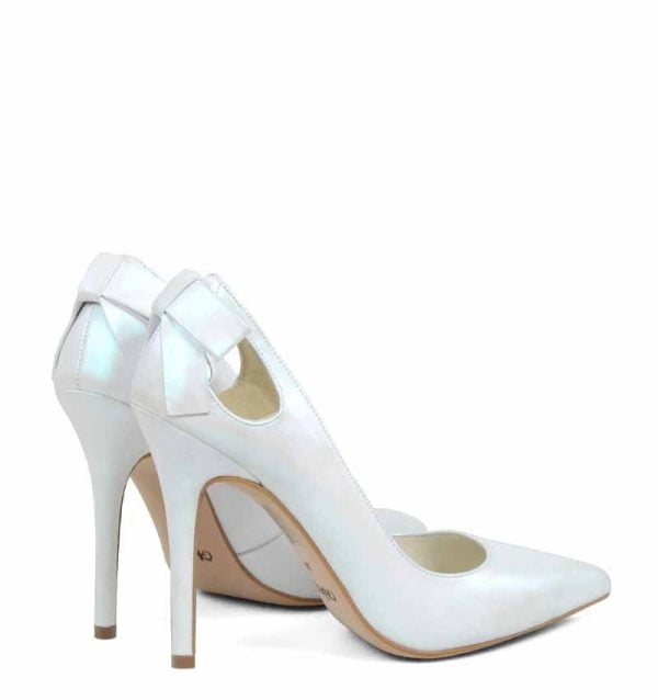 GASSU Czółenka EVIE białe perłowe kokardka - po skosie