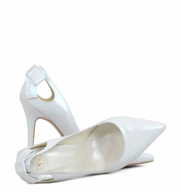 GASSU Czółenka EVIE białe perłowe kokardka - z przodu