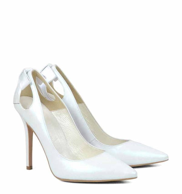 GASSU Czółenka EVIE białe perłowe kokardka - po skosie