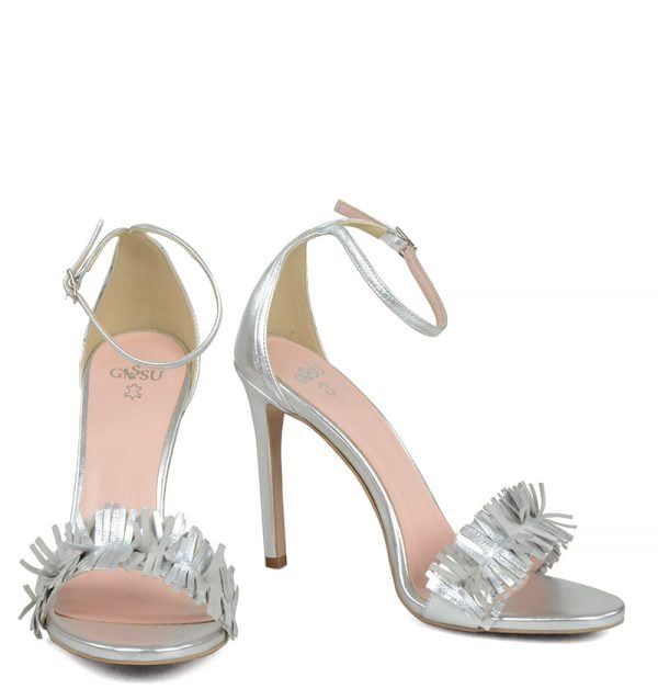 GASSU Sandałki JASMINE srebrne frędzelki - z przodu