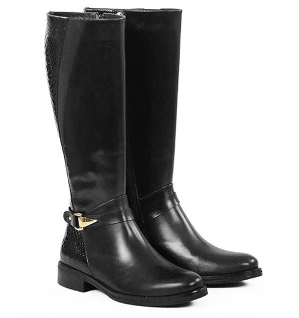 Czarne jizaju JOCELYN, tylna część z "wężowej" skóry