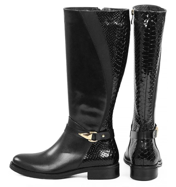 Czarne jizaju JOCELYN, tylna część z "wężowej" skóry