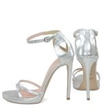KIM - Srebrne sandałki na szpilce z niedużą platformą - z tyłu