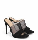 Klapki czarne szpilka siateczka złoty pasek - po skosie