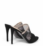 Klapki czarne szpilka siateczka złoty pasek - po skosie