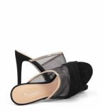 Klapki czarne szpilka siateczka złoty pasek - z przodu