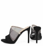 Klapki czarne szpilka siateczka złoty pasek - z tyłu