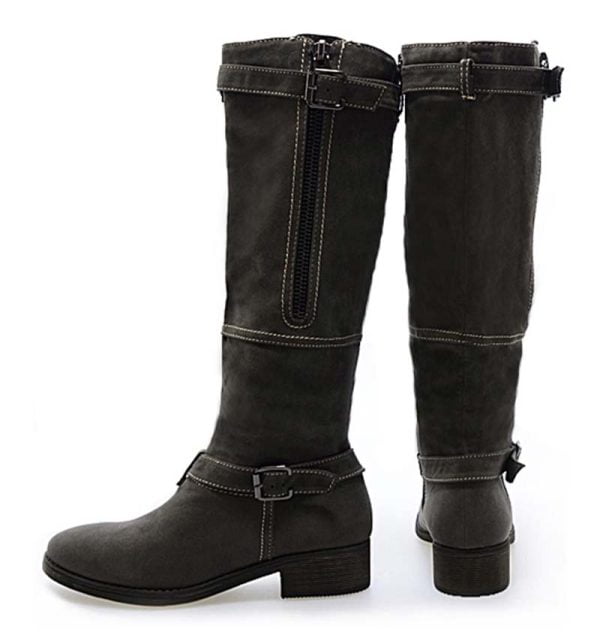 Szare kozaki oficerki na płaskim obcasie - z tyłu