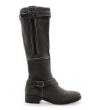 Szare kozaki oficerki na płaskim obcasie - bokiem