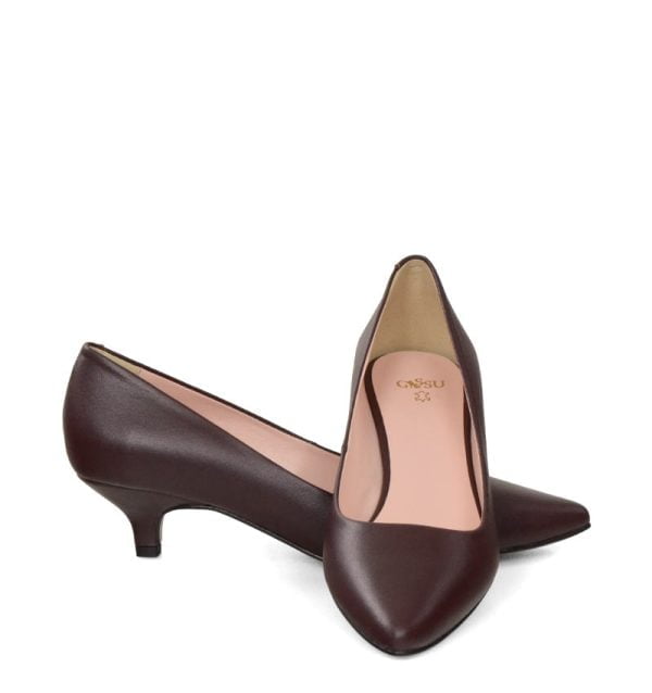 GASSU Czółenka MICHELLE ciemnobordowe licowa skóra - z przodu