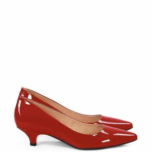 GASSU Czółenka MICHELLE. Czerwone czółenka na kaczuszce. Wykonane z lakierowanej skóry naturalnej.