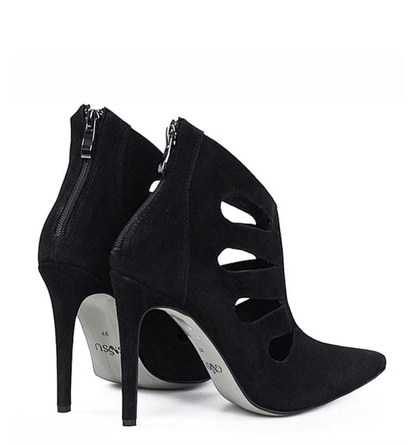 GASSU Botki MIYU czarne zamszowe szpilki szpic wycięcia - obrazek 5