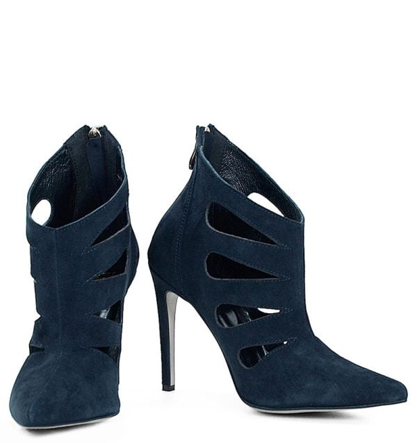 GASSU Botki MIYU granatowe zamsz szpilki szpic wycięcia - obrazek 5