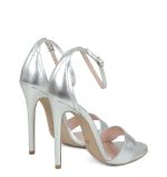 GASSU NATALIE Srebrne sandałki na szpilce- po skosie
