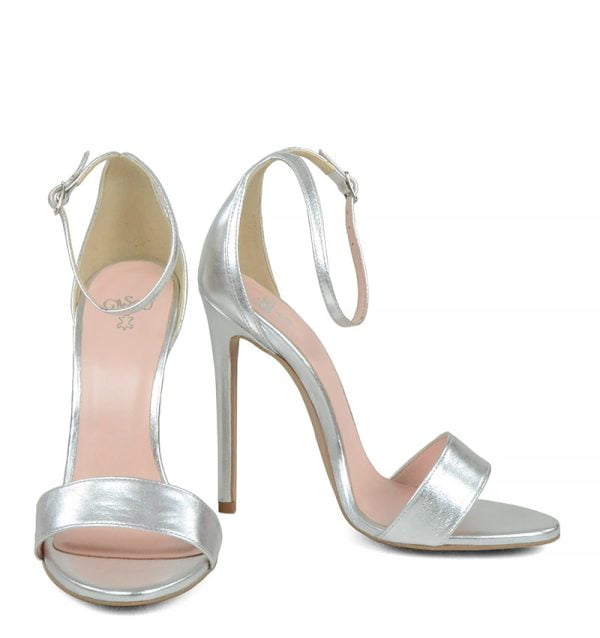 GASSU NATALIE Srebrne sandałki na szpilce - z przodu