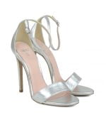 GASSU NATALIE Srebrne sandałki na szpilce - po skosie