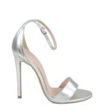 Srebrne sandałki na szpilce wysokiej - bokiem