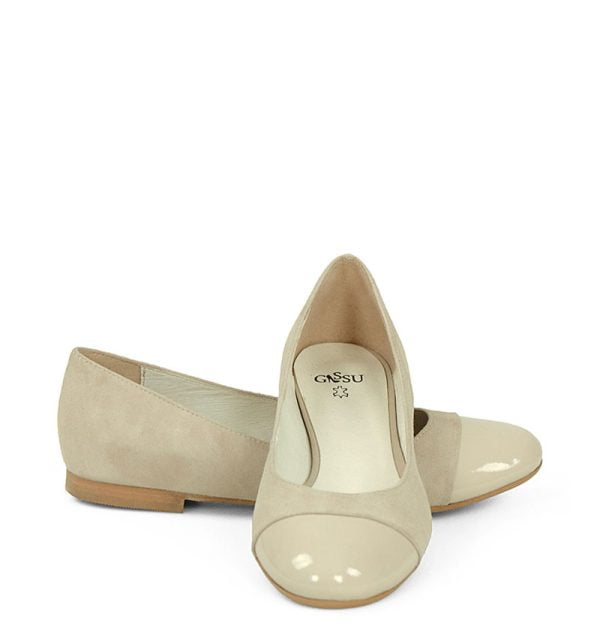 GASSU Baleriny OLIVIA beżowe zamszowe lakierowany nosek - obrazek 4