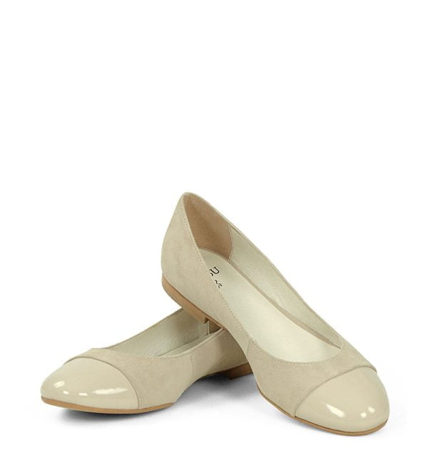 GASSU Baleriny OLIVIA beżowe zamszowe lakierowany nosek - obrazek 2