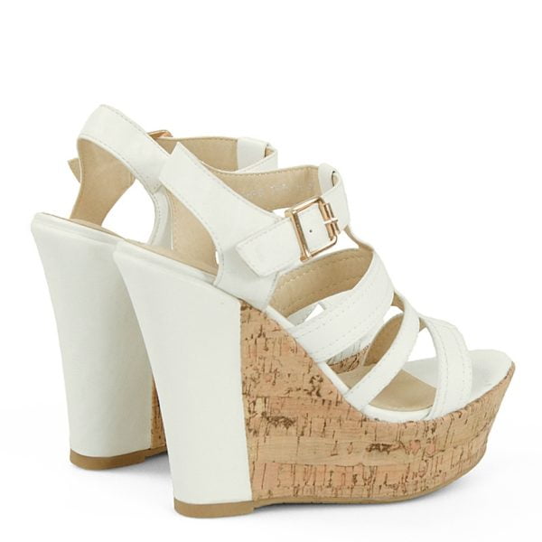Sandałki białe na korkowym koturnie - obrazek 4