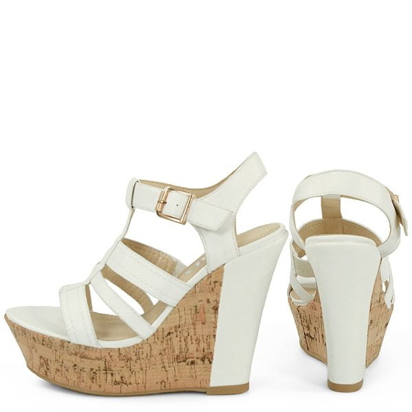 Sandałki białe na korkowym koturnie - obrazek 6
