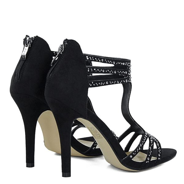 Sandałki botki czarne zamsz z cyrkoniami szpilki - obrazek 5