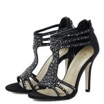 Sandałki botki czarne zamsz z cyrkoniami szpilki - obrazek 4